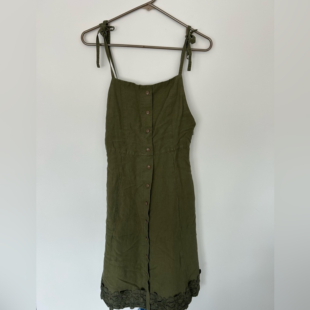 Teenie Weenie Dark Green Dress, Floral Embroidered Details & Pockets Size S/M